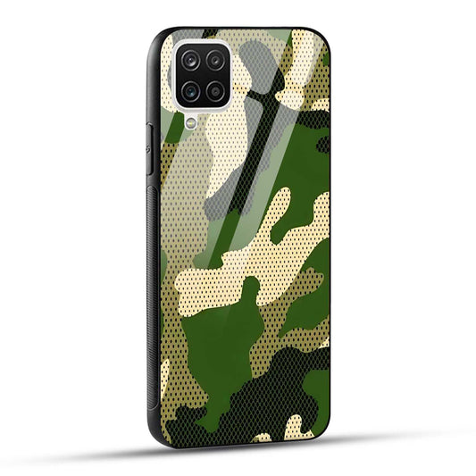 Samsung Galaxy A12 / M12 / F12 Back Cover Camouflage Printed Glass Case