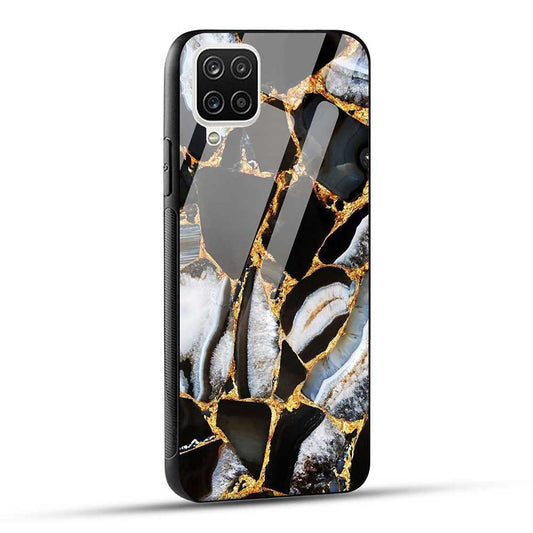 Samsung Galaxy A12 / M12 / F12 Back Cover Black Marble Glass Case