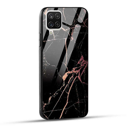 Samsung Galaxy A12 / M12 / F12 Back Cover Dark Marble Glass Case