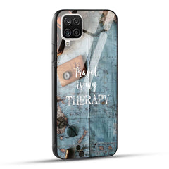 Samsung Galaxy A12 / M12 / F12 Back Cover Travel Is My Therapy Printed Glass Case