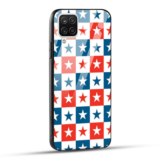 Samsung Galaxy A12 / M12 / F12 Back Cover Blue And Red Star Print Printed Glass Case