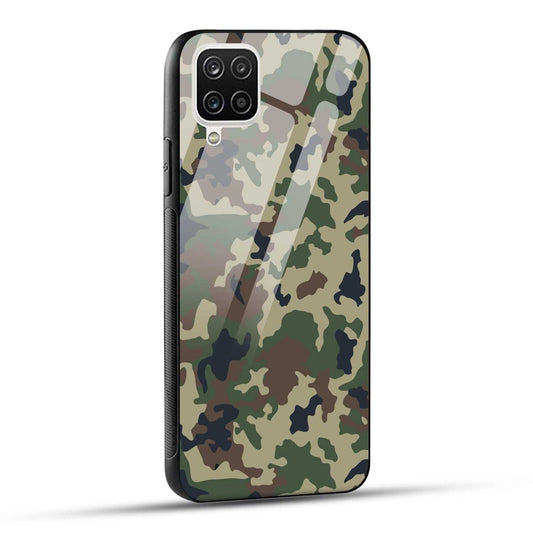Samsung Galaxy A12 / M12 / F12 Back Cover Army Pattern Printed Glass Case