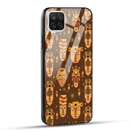 Samsung Galaxy A12 / M12 / F12 Back Cover Tribal African Mask Printed Glass Case