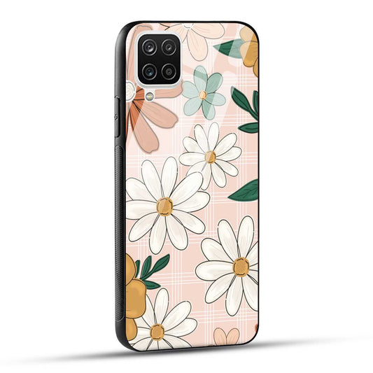 Samsung Galaxy A12 / M12 / F12 Back Cover Retro Flower Art Printed Glass Case