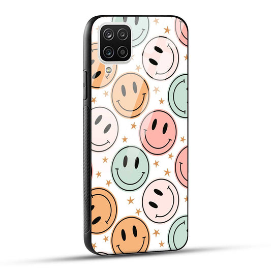 Samsung Galaxy A12 / M12 / F12 Back Cover Smiling Flowers And Stars Printed Glass Case