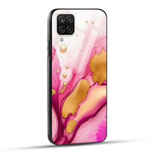 Samsung Galaxy A12 / M12 / F12 Back Cover Golden Marble Printed Glass Case