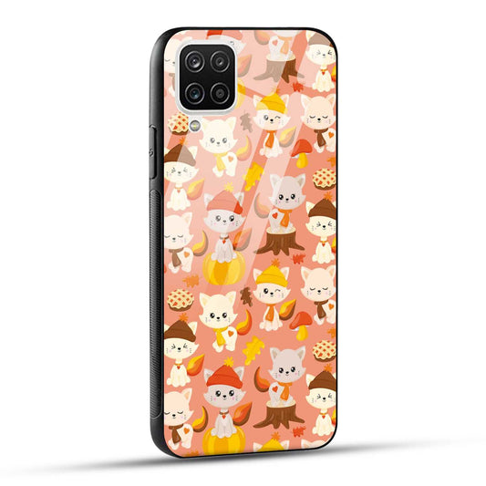 Samsung Galaxy A12 / M12 / F12 Back Cover Cute Kittys Printed Glass Case