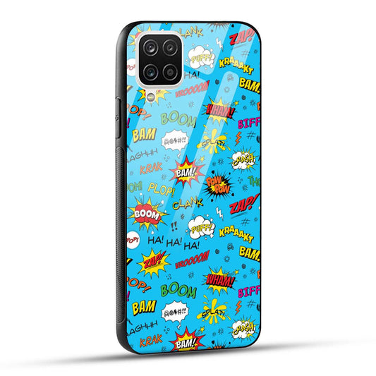 Samsung Galaxy A12 / M12 / F12 Back Cover Doodle Of Texts Printed Glass Case