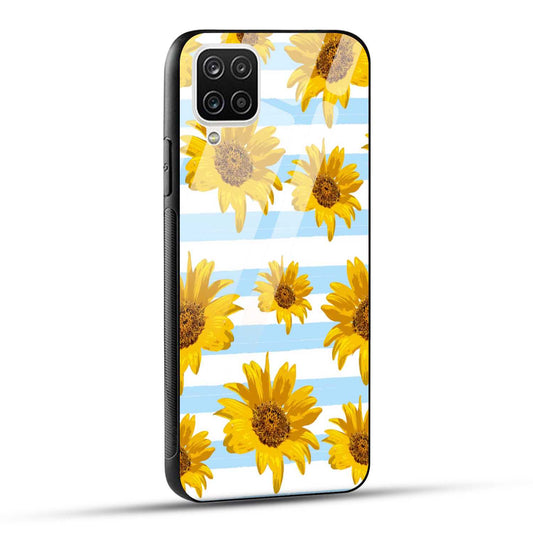 Samsung Galaxy A12 / M12 / F12 Back Cover Beautiful Sunflower Doodle Printed Glass Case