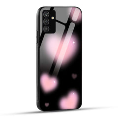 Samsung Galaxy A25 5G Back Cover Black And Pink Blurry Heart Printed Glass Case