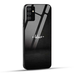 Samsung Galaxy F54 Back Cover Black Believe Quote Printed Glass Case