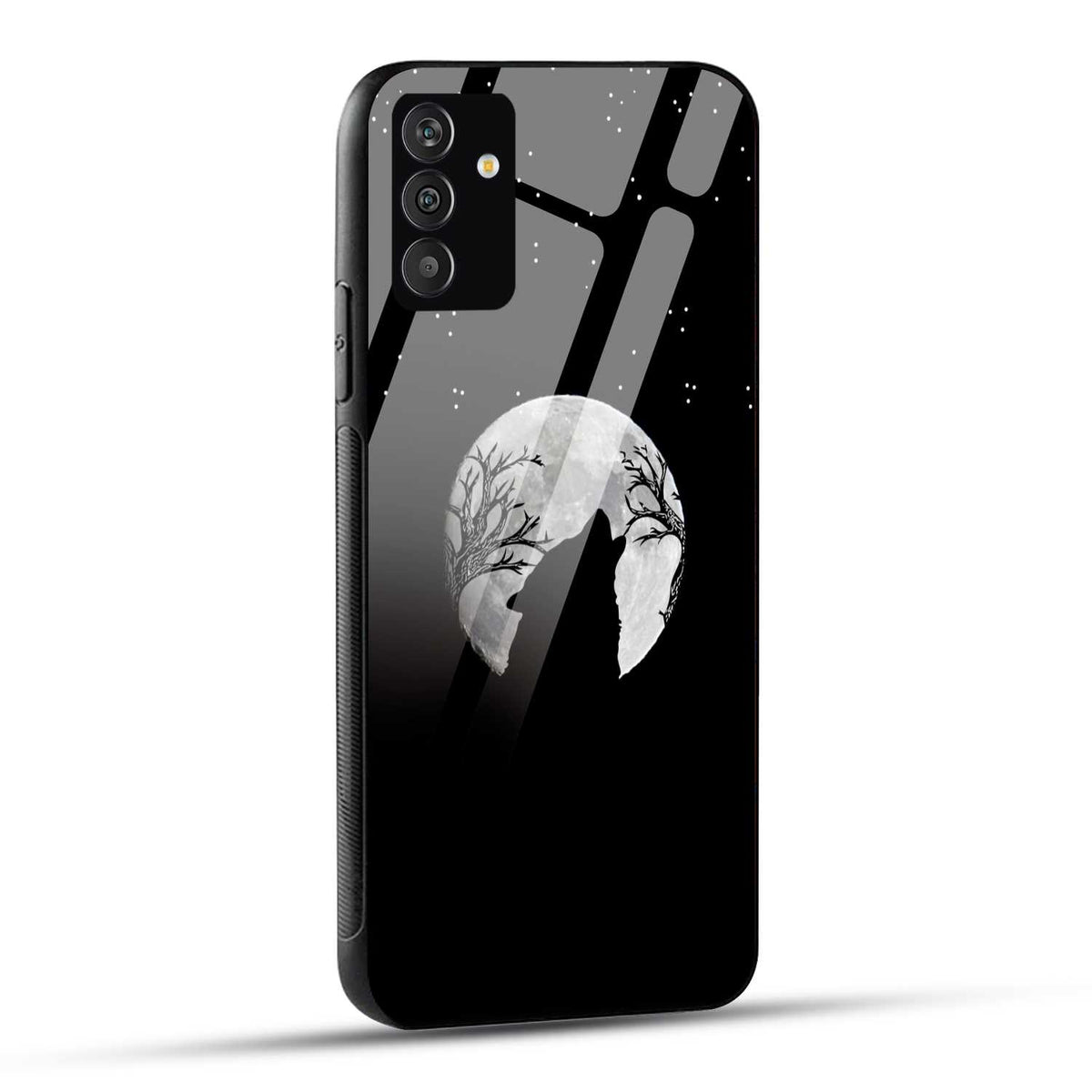 Samsung Galaxy F54 Back Cover Black Modern Wolf Printed Glass Case