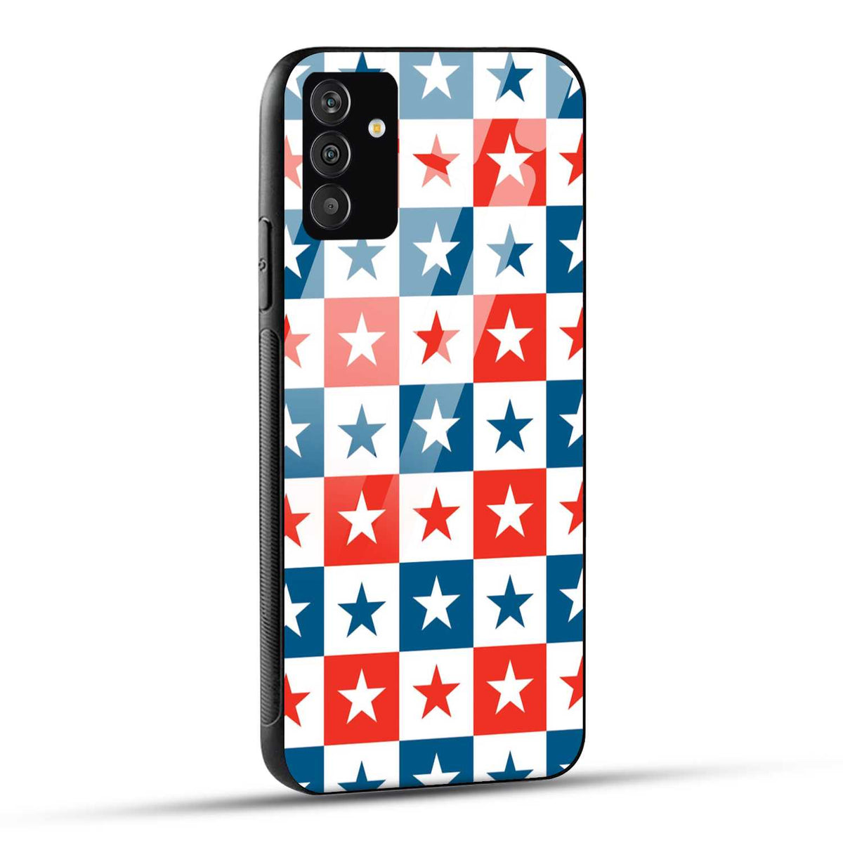 Samsung Galaxy A05s Back Cover Blue And Red Star Print Printed Glass Case