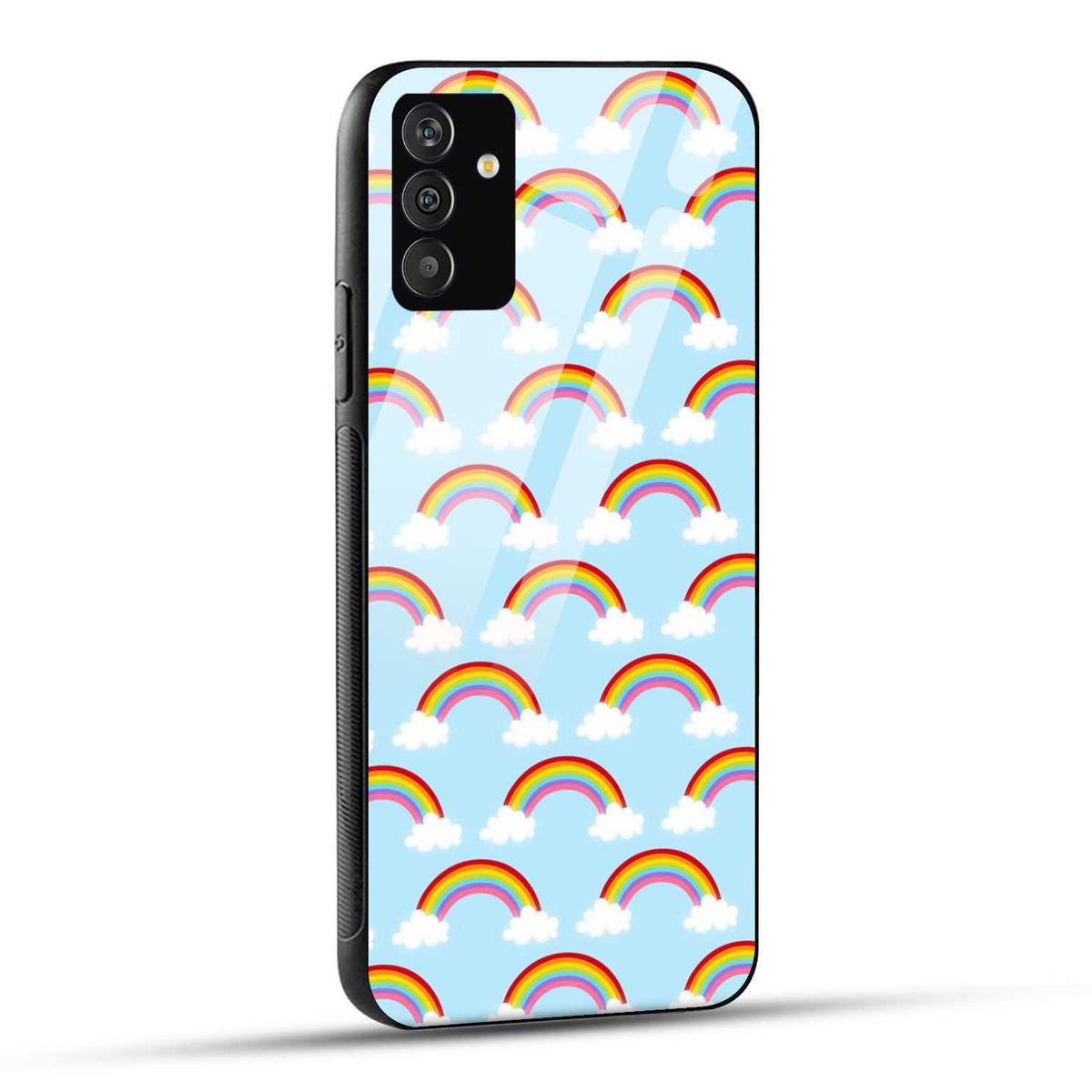 Samsung Galaxy A05s Back Cover Rainbow Doodle Blue Background Printed Glass Case