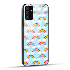 Samsung Galaxy A05s Back Cover Rainbow Doodle Blue Background Printed Glass Case