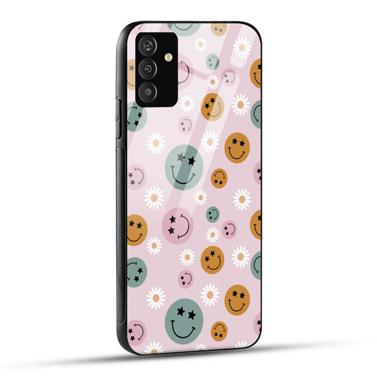Samsung Galaxy A05s Back Cover Seamless Smiley And Flower Art Printed Glass Case