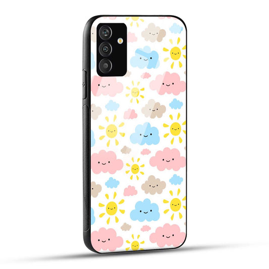 Samsung Galaxy F54 Back Cover Doodle Of Sun And Clouds  Printed Glass Case