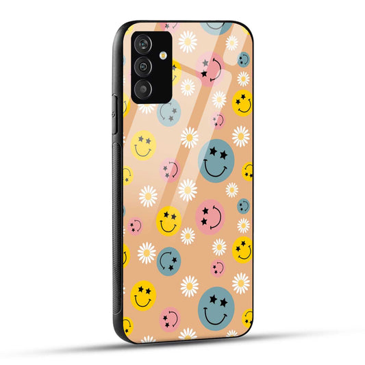 Samsung Galaxy A34 5G Back Cover Smiley And Flowers Printed Glass Case