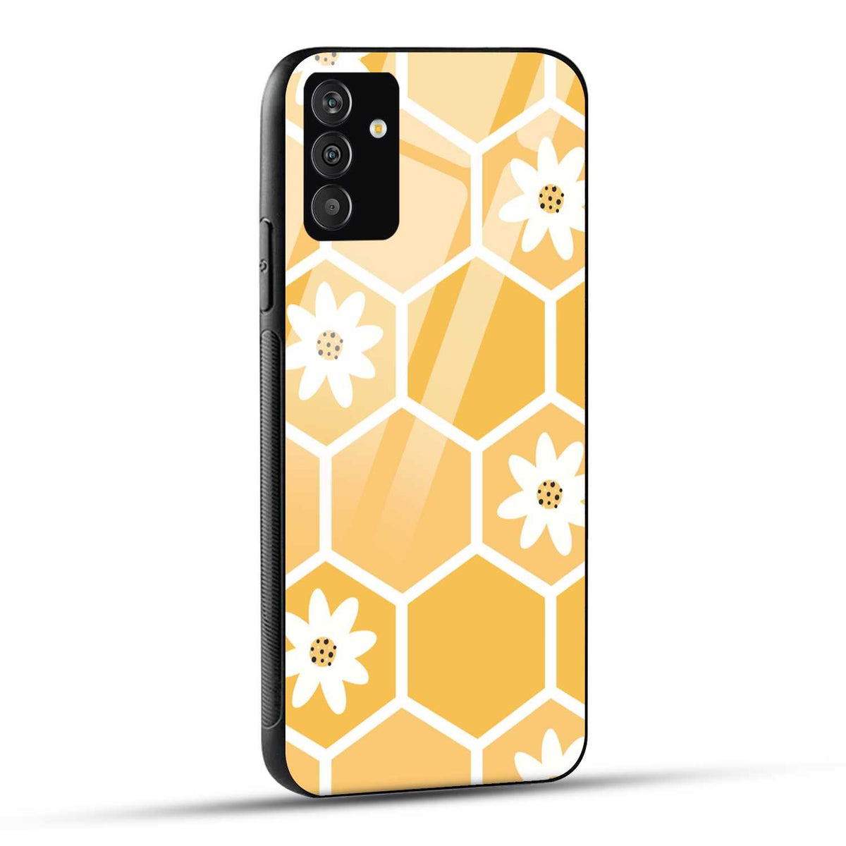 Samsung Galaxy F54 Back Cover Honeycomb And Flower Pattern Printed Glass Case