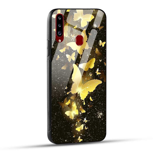 Samsung Galaxy A20s Back Cover Golden Butterfly Printed Glass Case