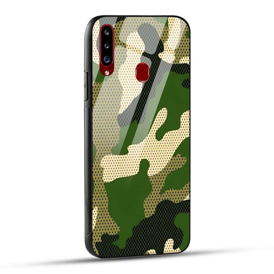 Samsung Galaxy A20s Back Cover Camouflage Printed Glass Case