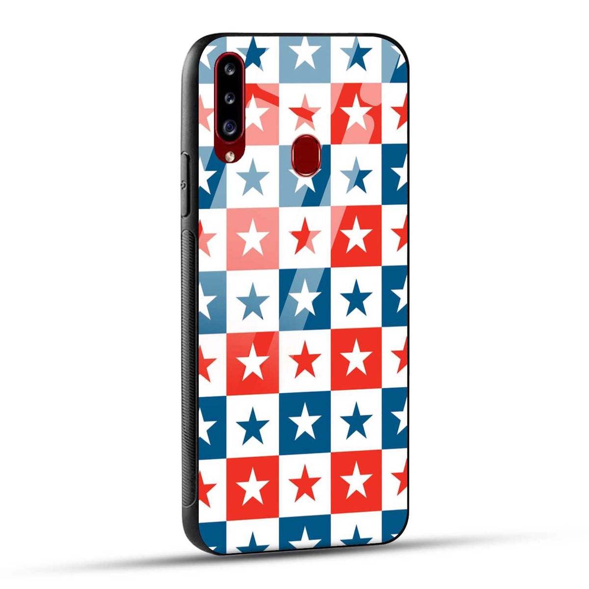 Samsung Galaxy A20s Back Cover Blue And Red Star Print Printed Glass Case