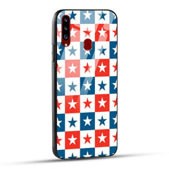 Samsung Galaxy A20s Back Cover Blue And Red Star Print Printed Glass Case