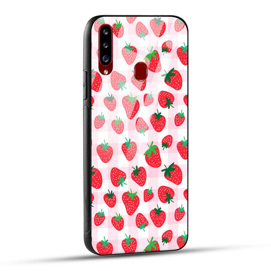 Samsung Galaxy A20s Back Cover Doodle Of Strawberries Printed Glass Case