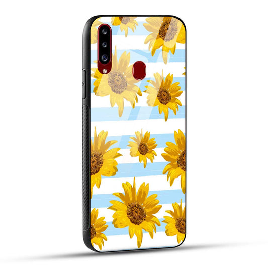 Samsung Galaxy A20s Back Cover Beautiful Sunflower Doodle Printed Glass Case