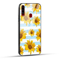 Samsung Galaxy A20s Back Cover Beautiful Sunflower Doodle Printed Glass Case