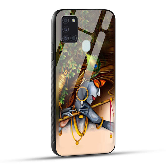 Samsung Galaxy A21s Back Cover Lord Krishna with Flute Printed Glass Case