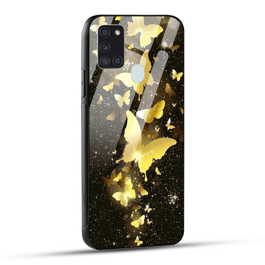 Samsung Galaxy A21s Back Cover Golden Butterfly Printed Glass Case