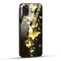 Samsung Galaxy A21s Back Cover Golden Butterfly Printed Glass Case