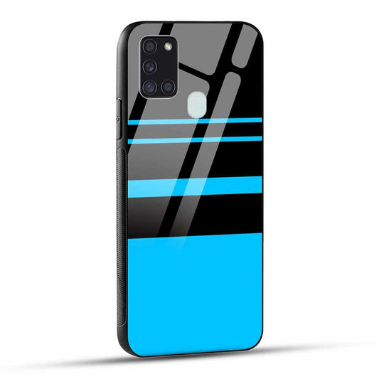 Samsung Galaxy A21s Back Cover Blue Stripe Pattern Glass Case