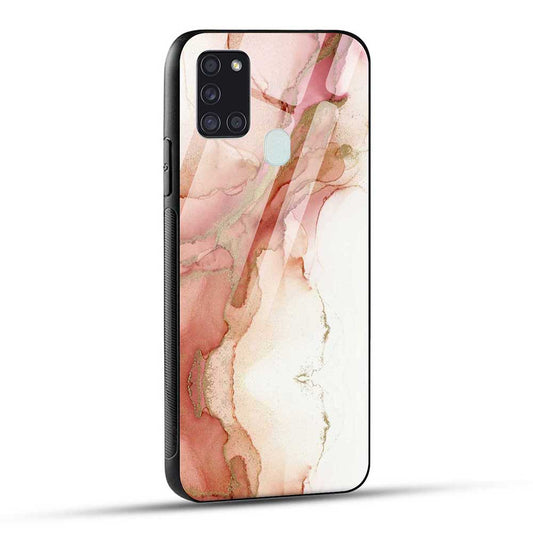 Samsung Galaxy A21s Back Cover White Pink Abstract Glass Case
