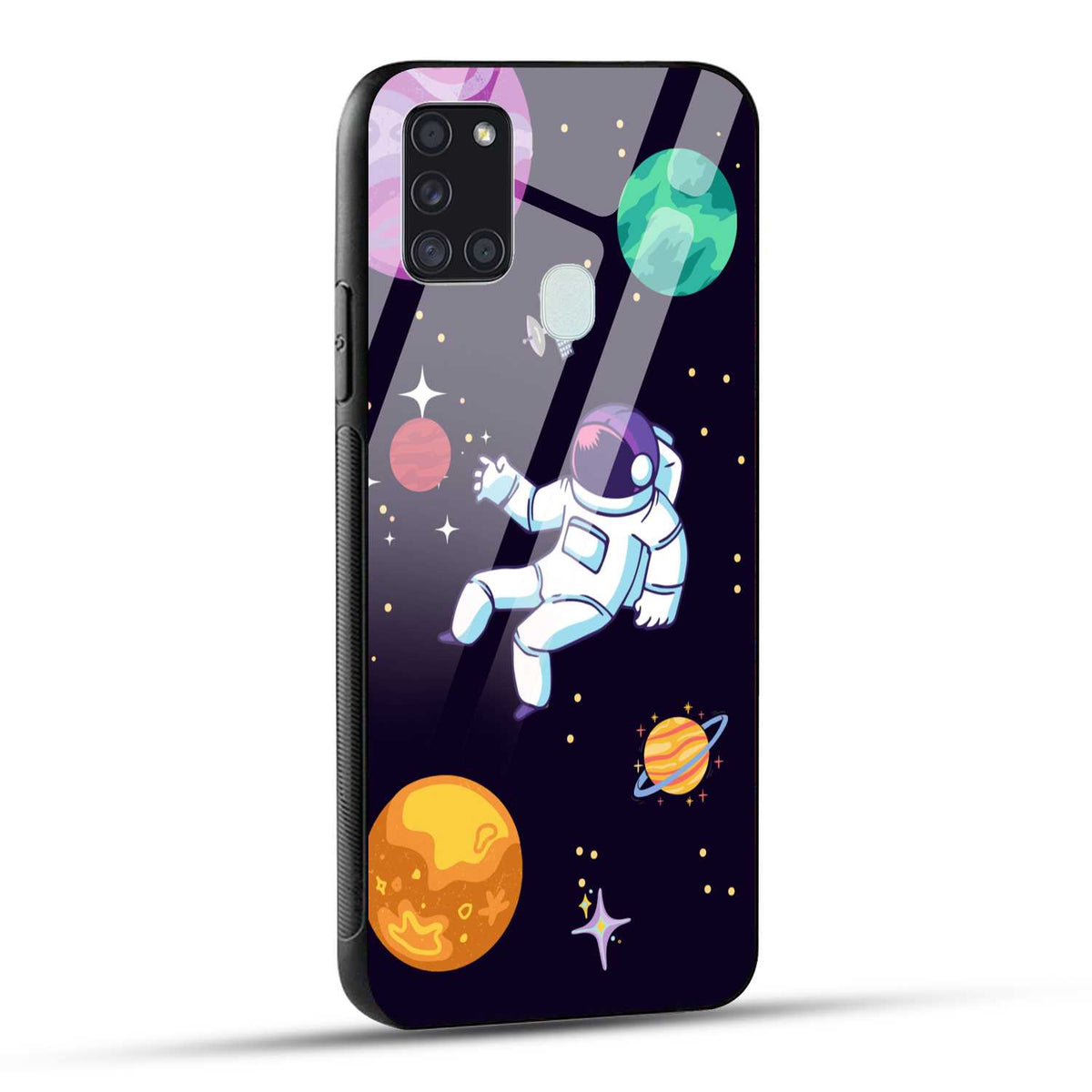 Samsung Galaxy A21s Back Cover Colorful Illustration Astronaut Printed Glass Case
