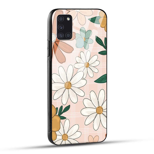 Samsung Galaxy A21s Back Cover Retro Flower Art Printed Glass Case