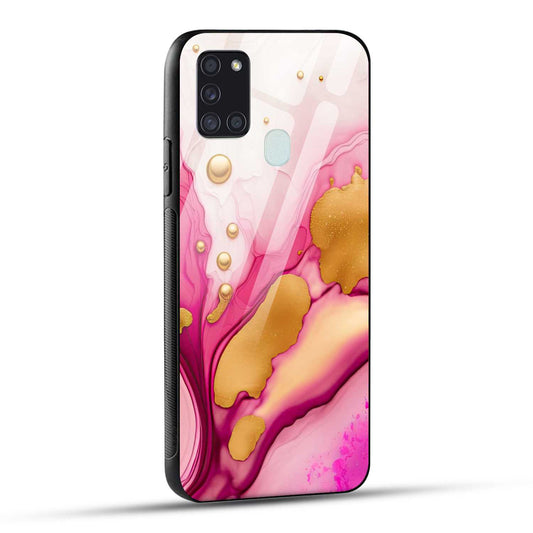 Samsung Galaxy A21s Back Cover Golden Marble Printed Glass Case