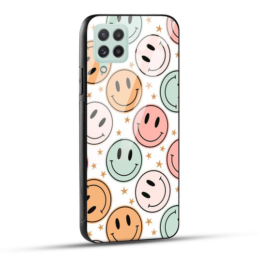 Samsung Galaxy A22 4G Back Cover Smiling Flowers And Stars Printed Glass Case