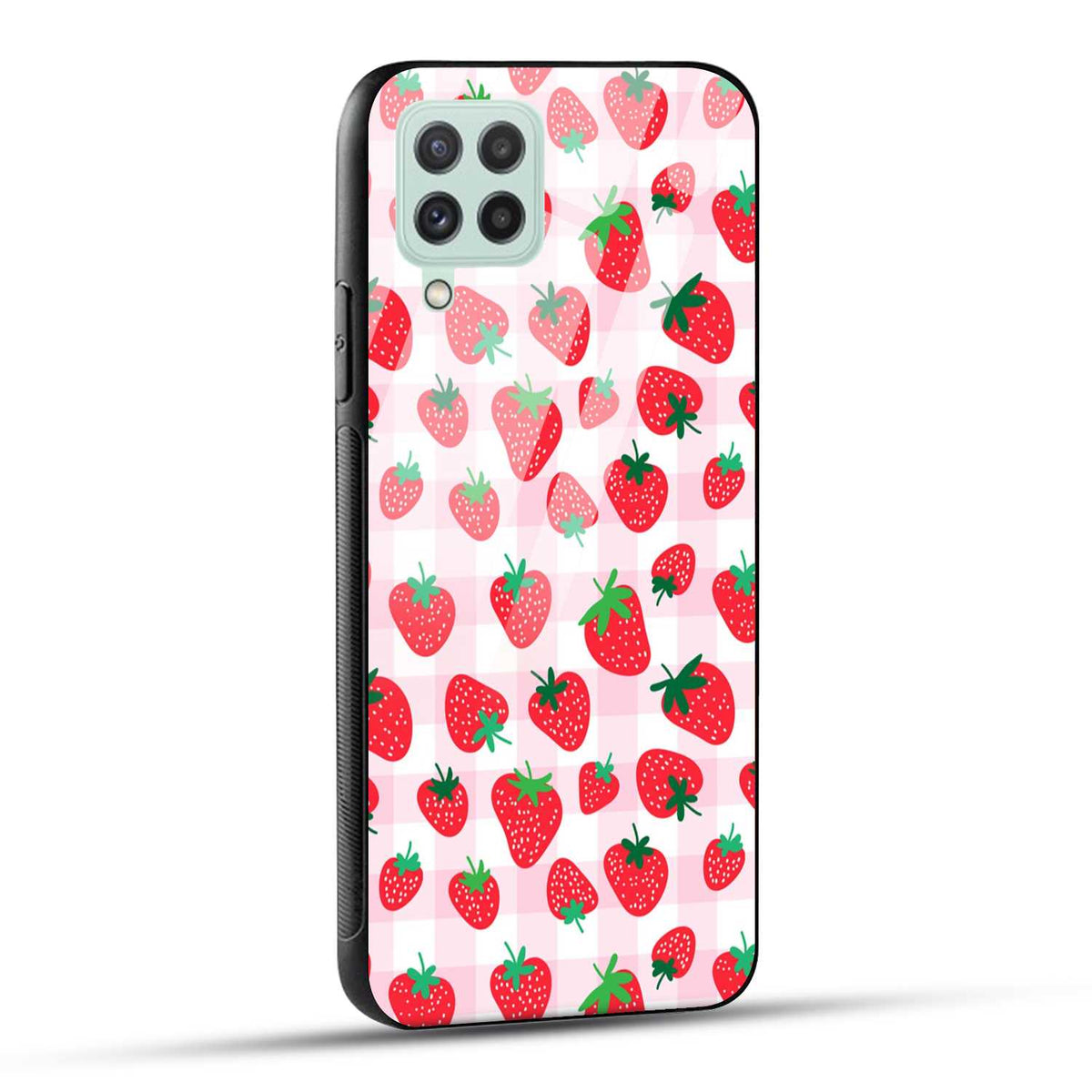 Samsung Galaxy A22 4G Back Cover Doodle Of Strawberries Printed Glass Case