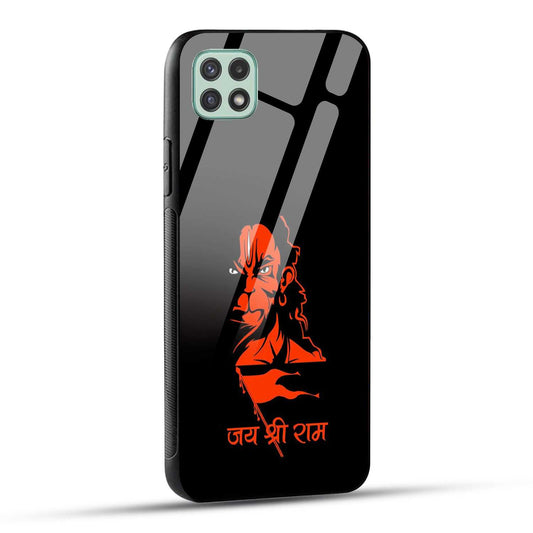 Samsung Galaxy A22 5G / Samsung Galaxy F42 5G Back Cover Jay Shree Ram Bajrangballi Hanuman Printed Glass Case