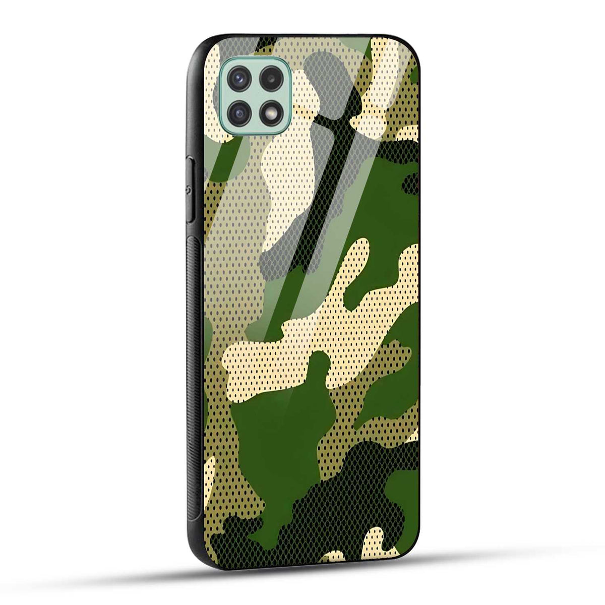 Samsung Galaxy A22 5G / Samsung Galaxy F42 5G Back Cover Camouflage Printed Glass Case
