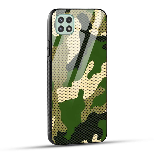 Samsung Galaxy A22 5G / Samsung Galaxy F42 5G Back Cover Camouflage Printed Glass Case