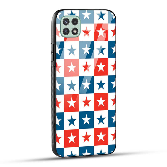 Samsung Galaxy A22 5G / Samsung Galaxy F42 5G Back Cover Blue And Red Star Print Printed Glass Case