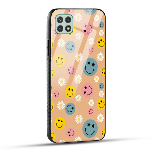 Samsung Galaxy A22 5G / Samsung Galaxy F42 5G Back Cover Smiley And Flowers Printed Glass Case
