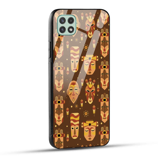 Samsung Galaxy A22 5G / Samsung Galaxy F42 5G Back Cover Tribal African Mask Printed Glass Case