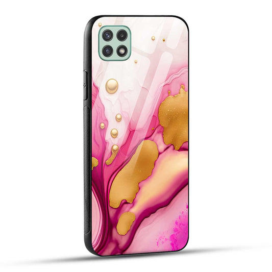 Samsung Galaxy A22 5G / Samsung Galaxy F42 5G Back Cover Golden Marble Printed Glass Case