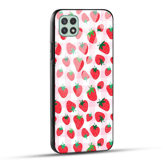 Samsung Galaxy A22 5G / Samsung Galaxy F42 5G Back Cover Doodle Of Strawberries Printed Glass Case