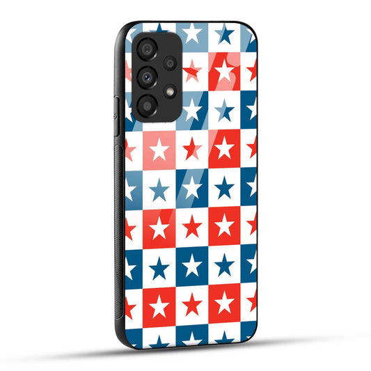 Samsung Galaxy A53 5G Back Cover Blue And Red Star Print Printed Glass Case