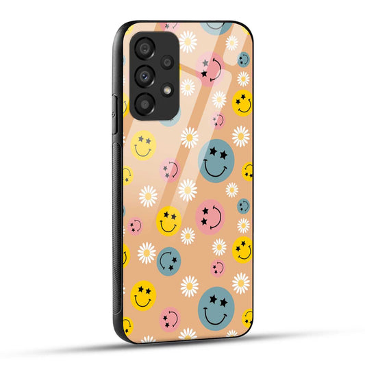 Samsung Galaxy A73 5G Back Cover Smiley And Flowers Printed Glass Case